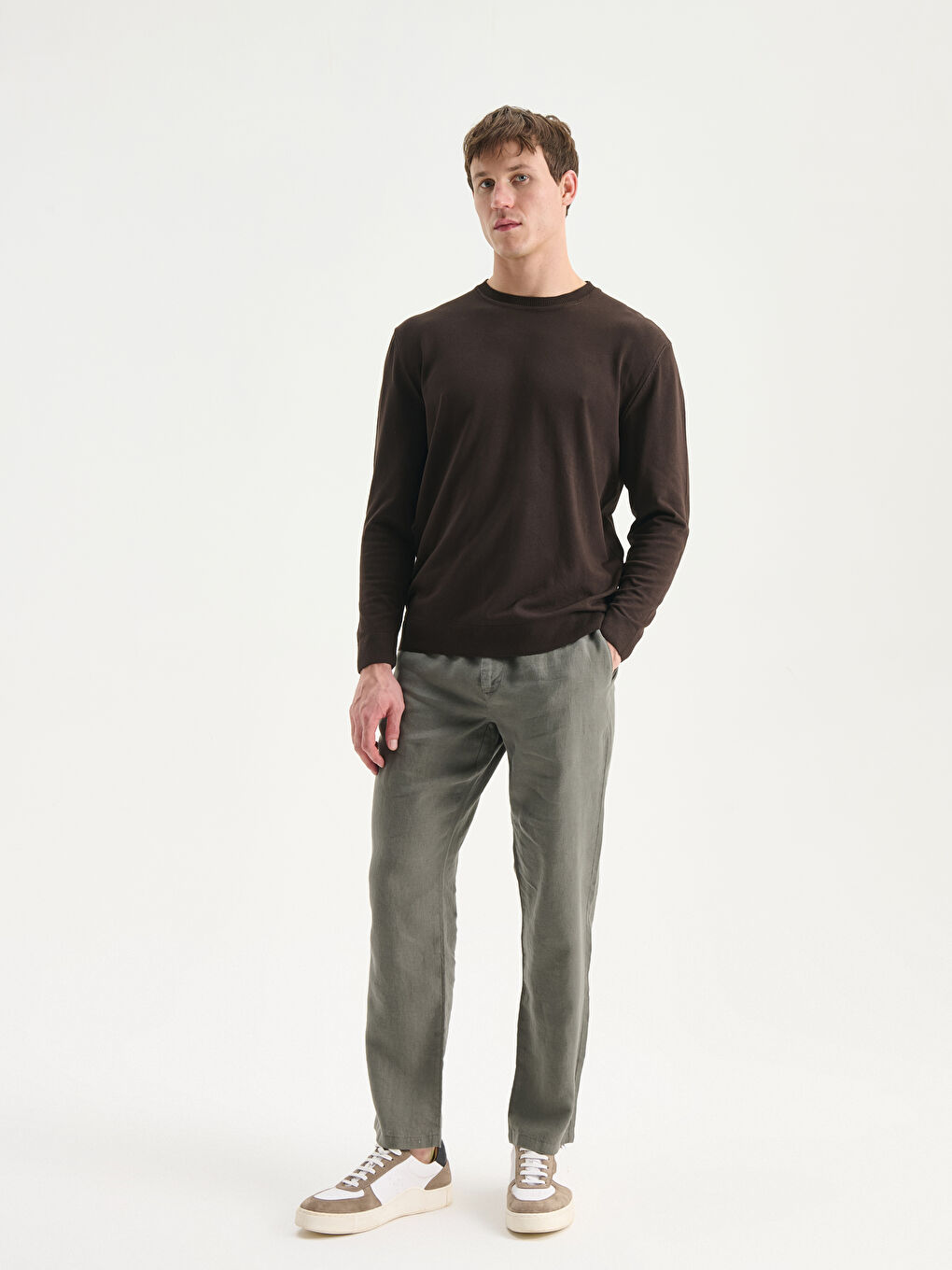 Crew Neck Long Sleeve Men's Tricot Sweater-1