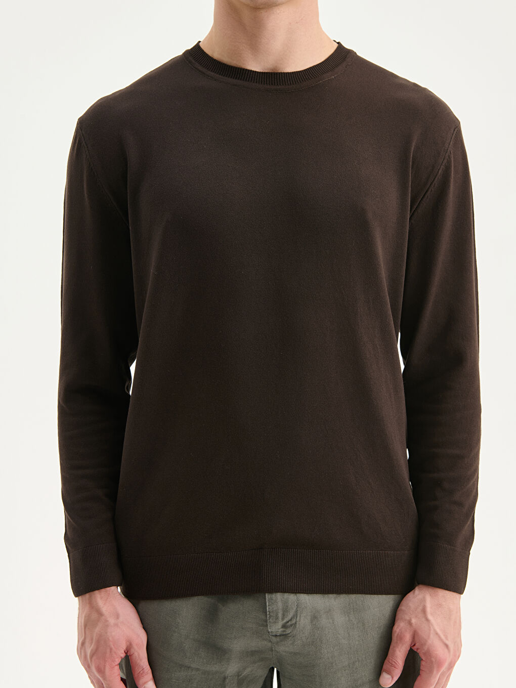 Crew Neck Long Sleeve Men's Tricot Sweater-2