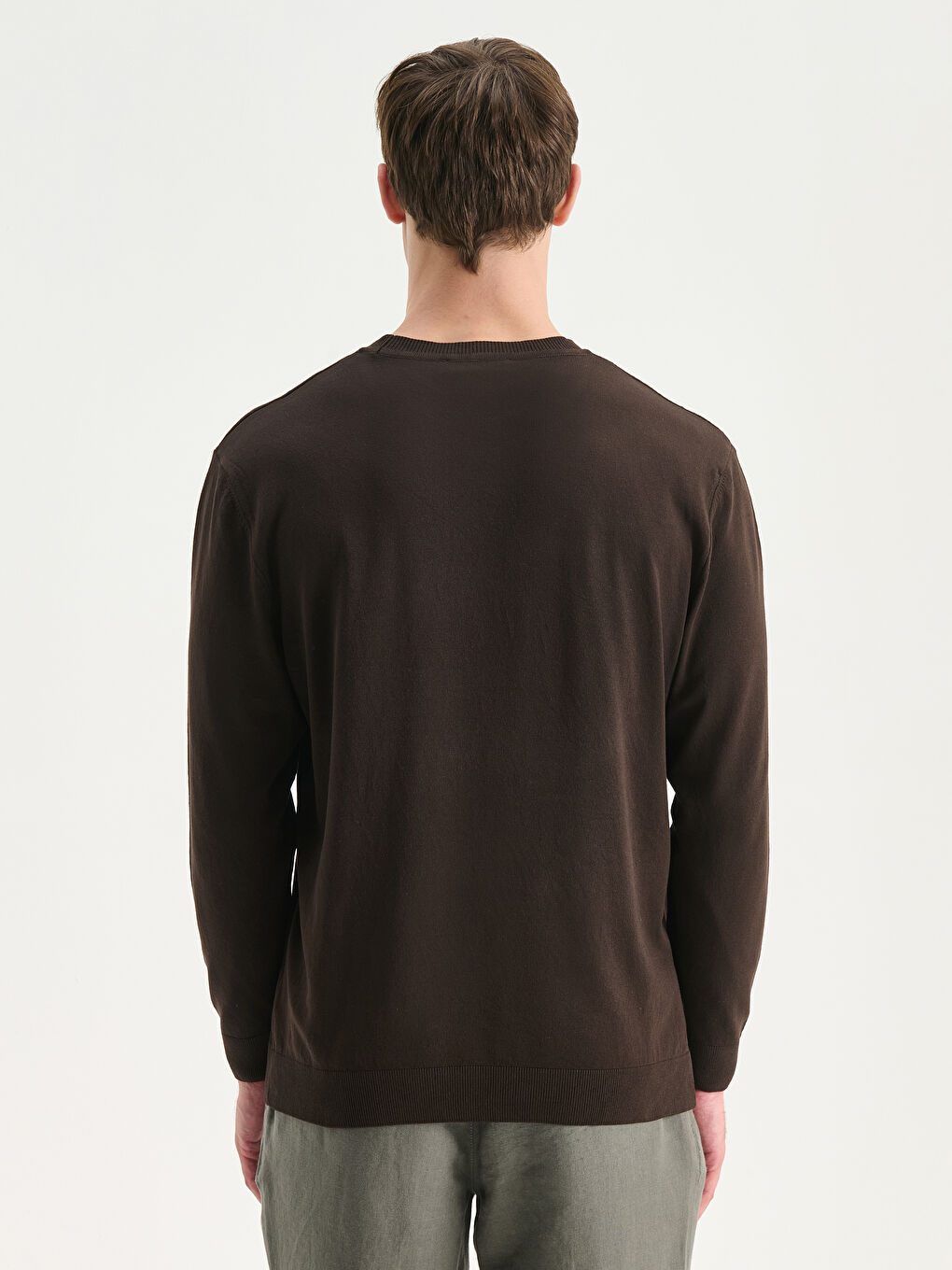Crew Neck Long Sleeve Men's Tricot Sweater-3