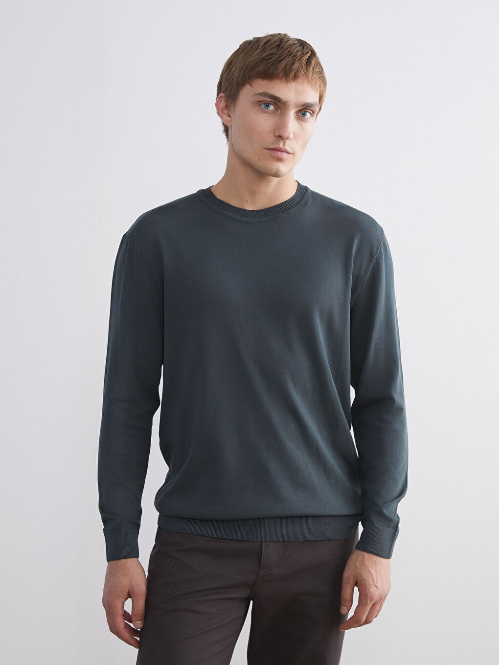 Crew Neck Long Sleeve Men's Tricot Sweater