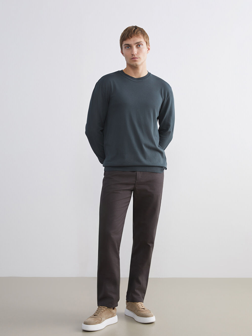 Crew Neck Long Sleeve Men's Tricot Sweater-1