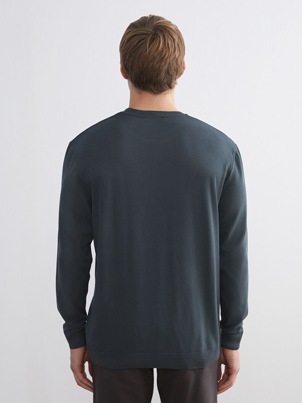 Crew Neck Long Sleeve Men's Tricot Sweater-3