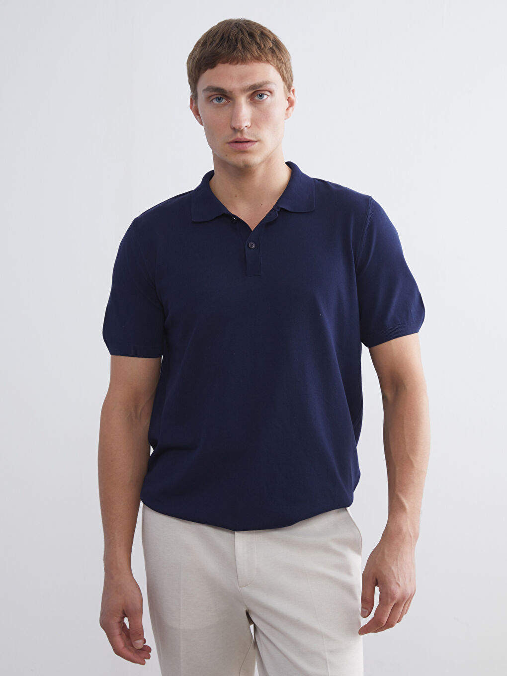 Lacivert Polo Yaka Erkek Triko Kazak