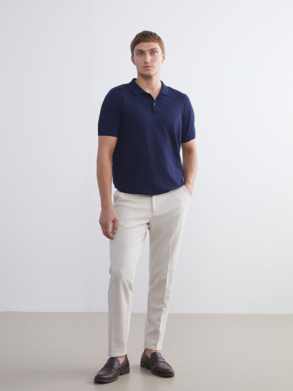 Lacivert Polo Yaka Erkek Triko Kazak-1