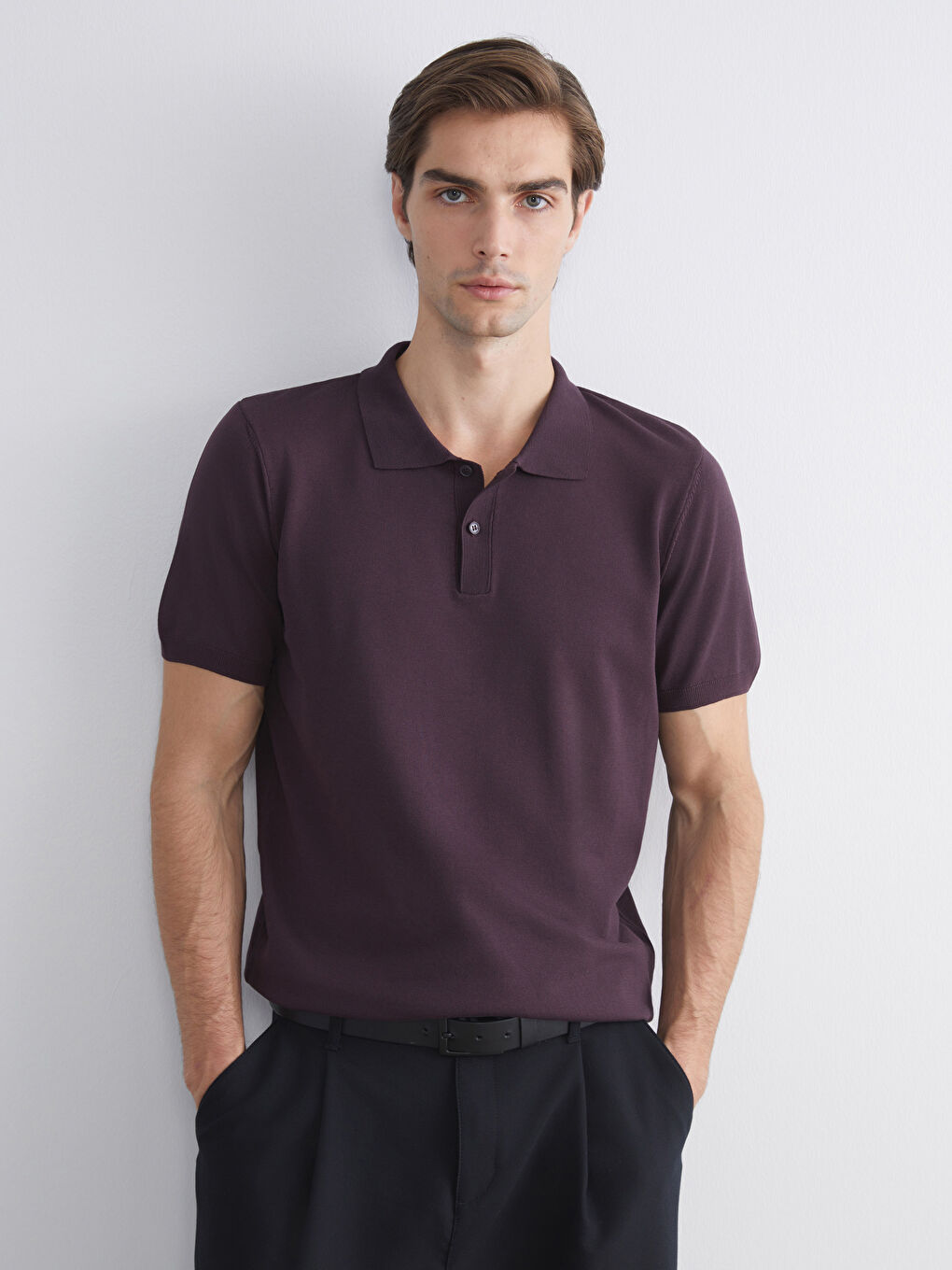 Mürdüm Polo Yaka Erkek Triko Kazak