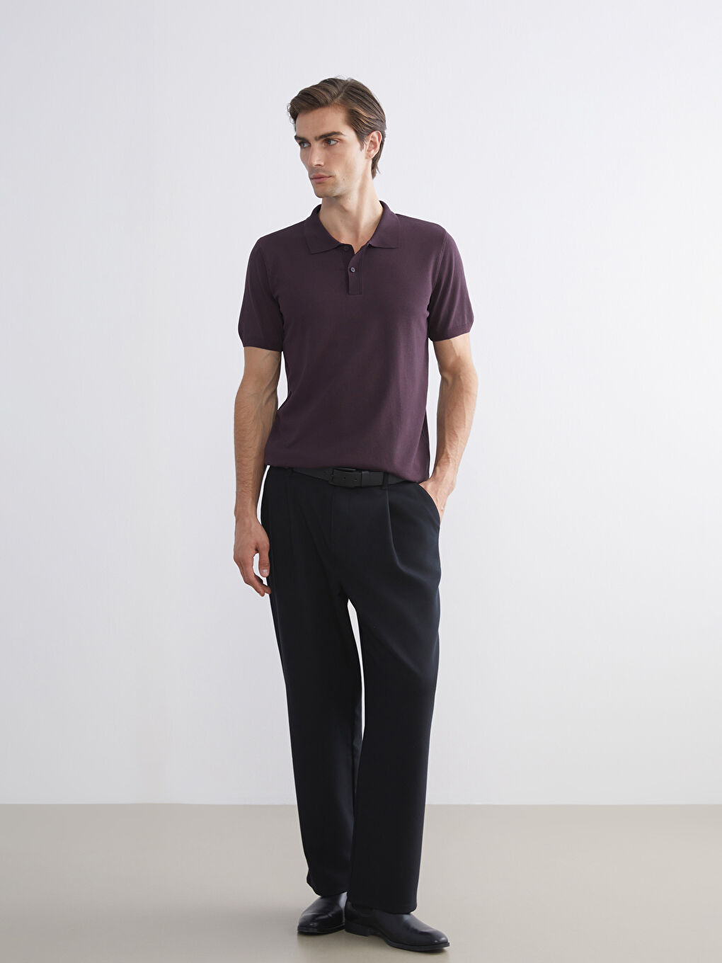 Mürdüm Polo Yaka Erkek Triko Kazak-1