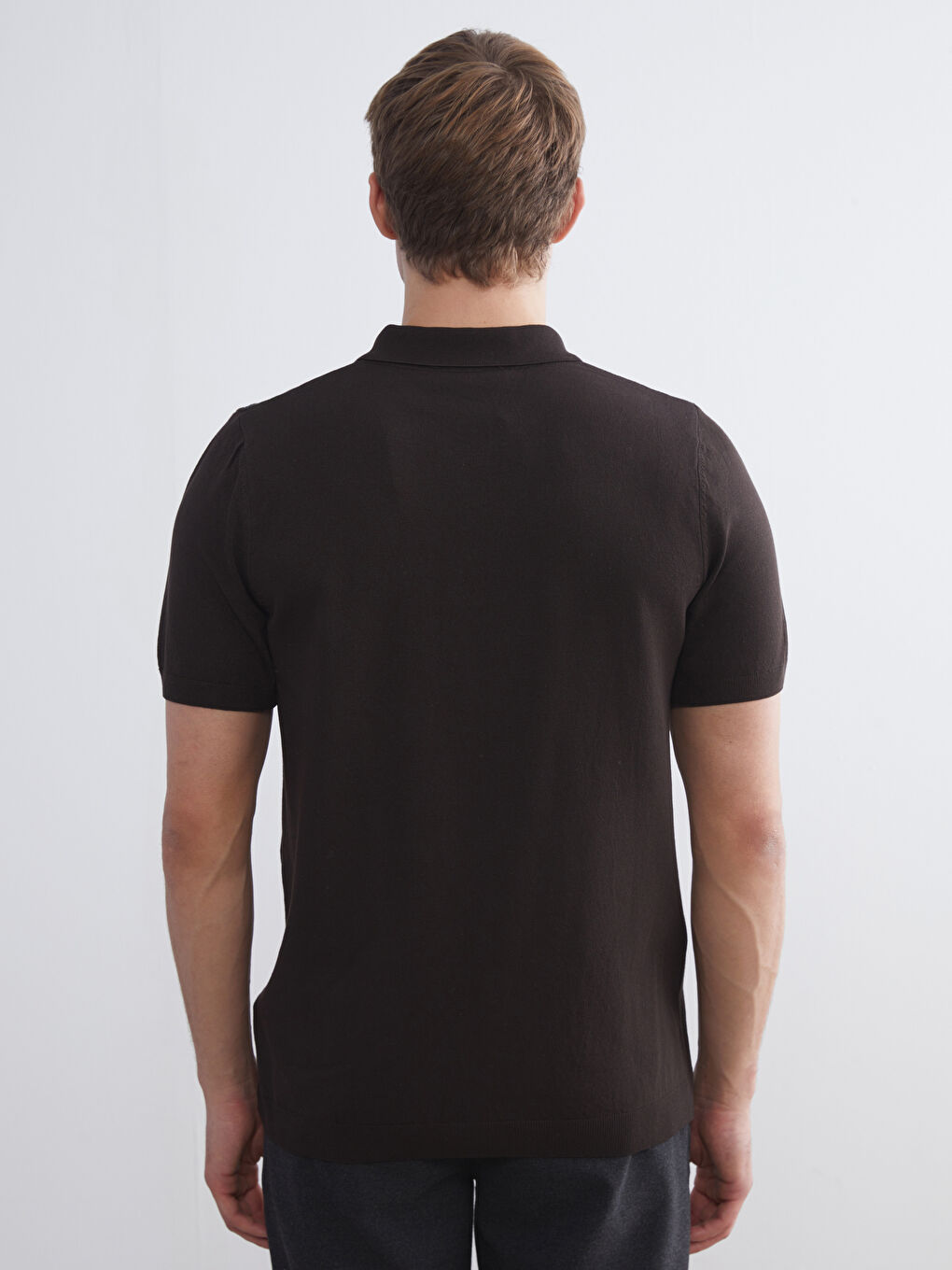 Kahverengi Polo Yaka Erkek Triko Kazak-3