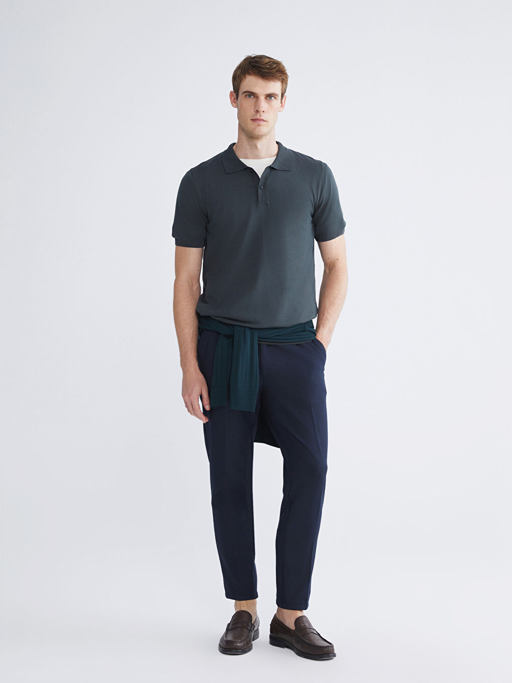 Antrasit Polo Yaka Erkek Triko Kazak-1