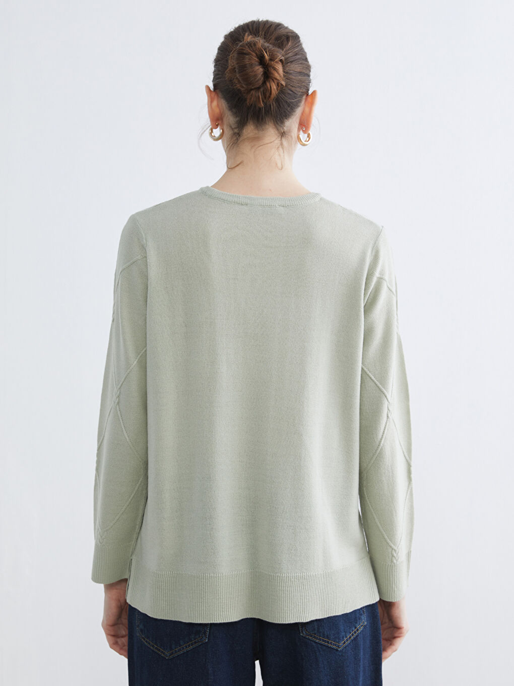 Crew Neck Self-Patterned Women's Knitwear Sweater-3