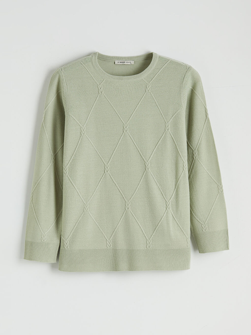 Crew Neck Self-Patterned Women's Knitwear Sweater-4