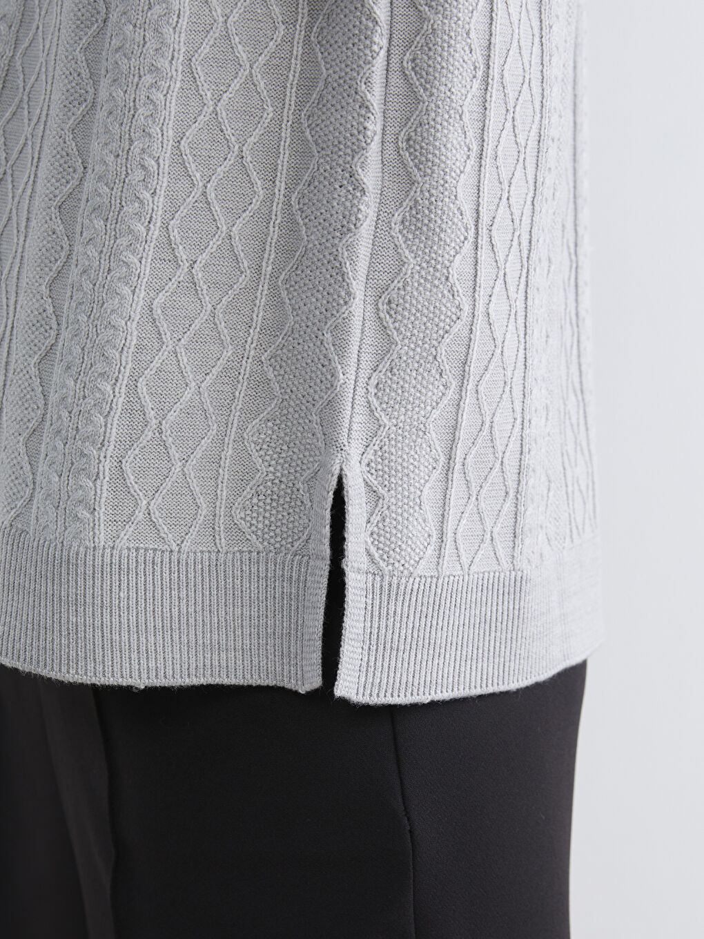 Crew Neck Self Patterned Long Sleeve Women's Tricot Cardigan-2