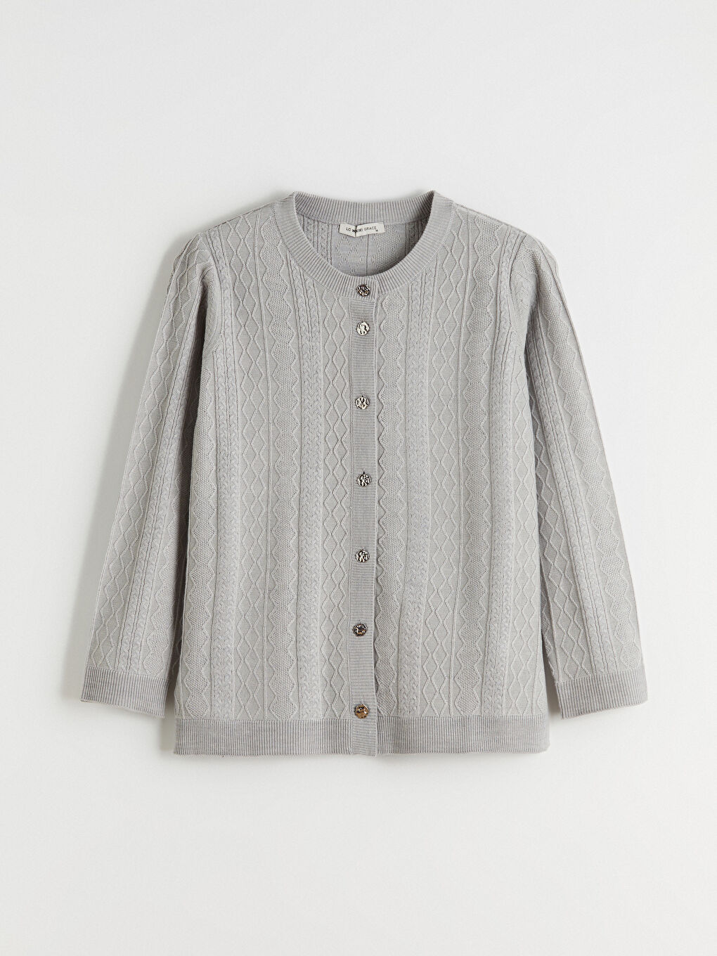 Crew Neck Self Patterned Long Sleeve Women's Tricot Cardigan-4