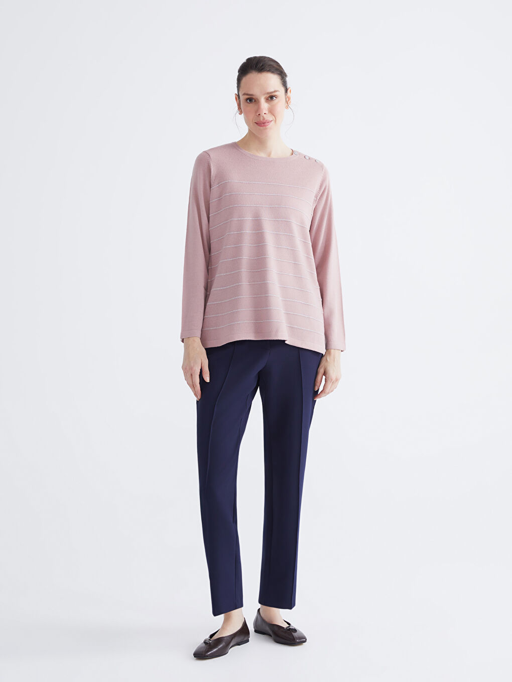 მრგვალი საყელო ზოლიანი ქალებისთვის ტრიკოტაჟი სვიტერი-1