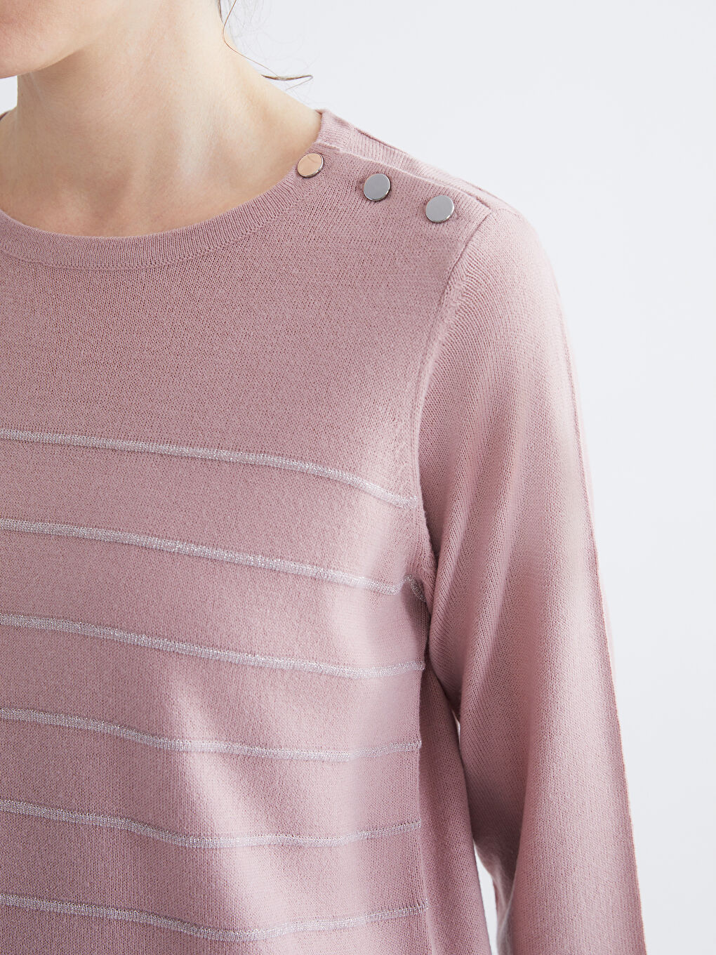 მრგვალი საყელო ზოლიანი ქალებისთვის ტრიკოტაჟი სვიტერი-2