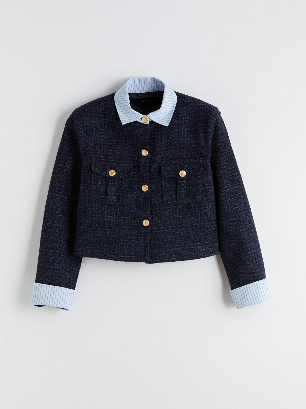 Lacivert Gömlek Yaka Kadın Tüvit Ceket-4