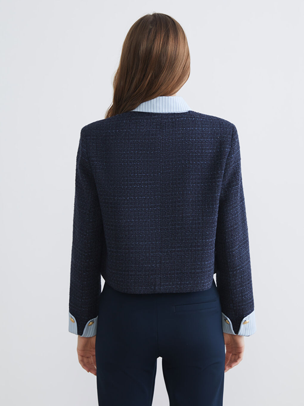 Lacivert Gömlek Yaka Kadın Tüvit Ceket-3