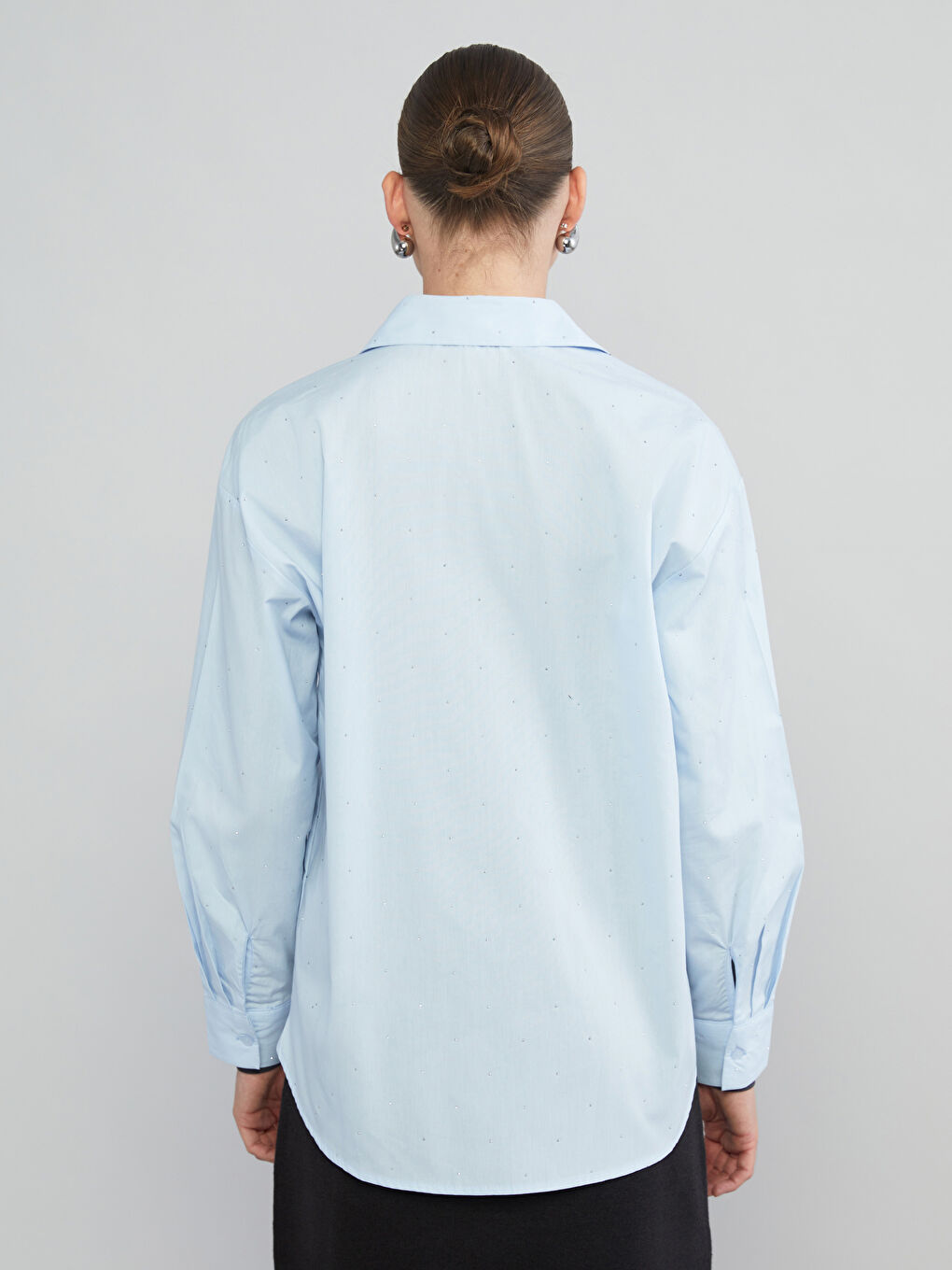 Mavi Loose Fit Taşlı Kadın Gömlek-3