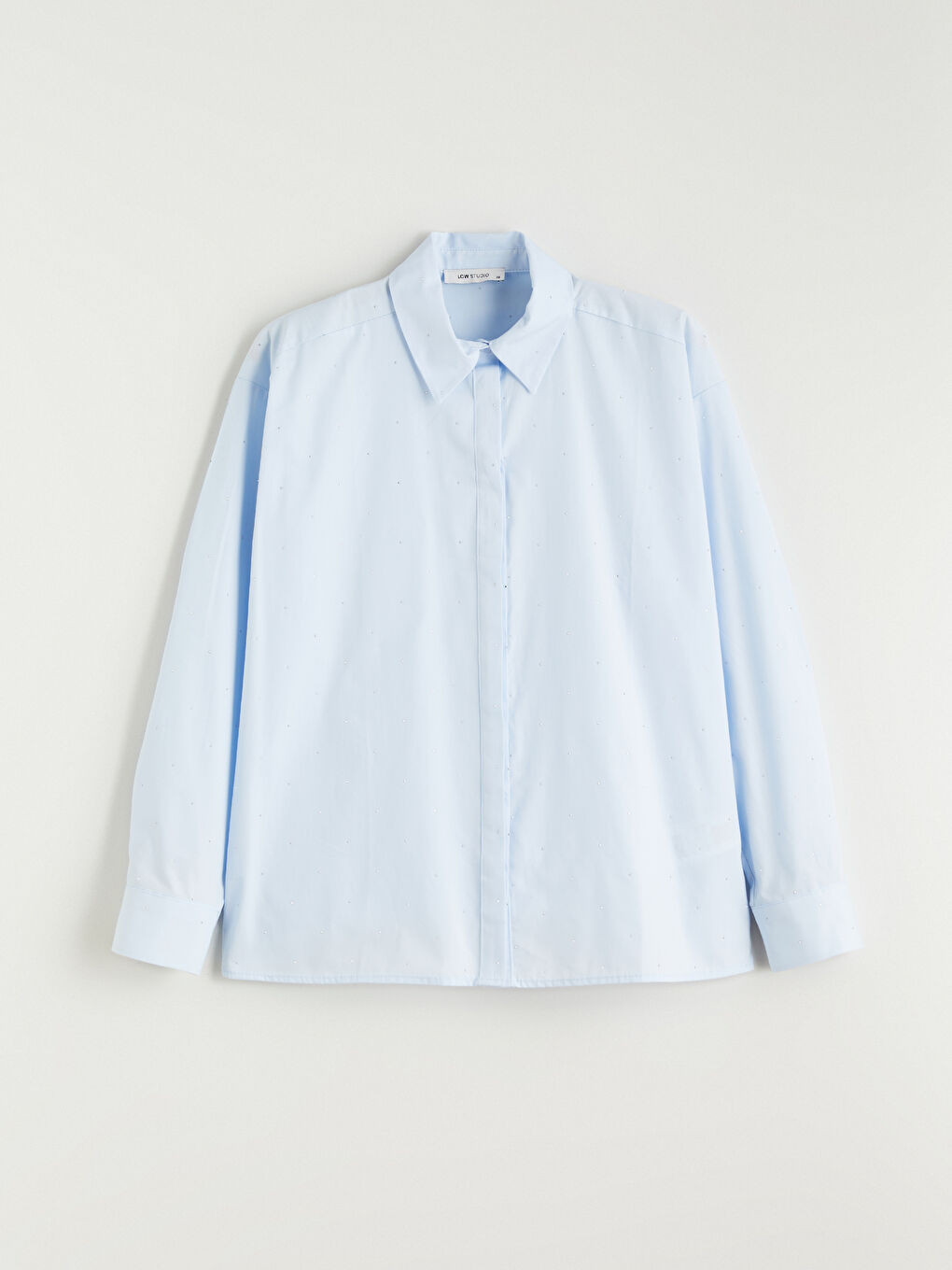 Mavi Loose Fit Taşlı Kadın Gömlek-4