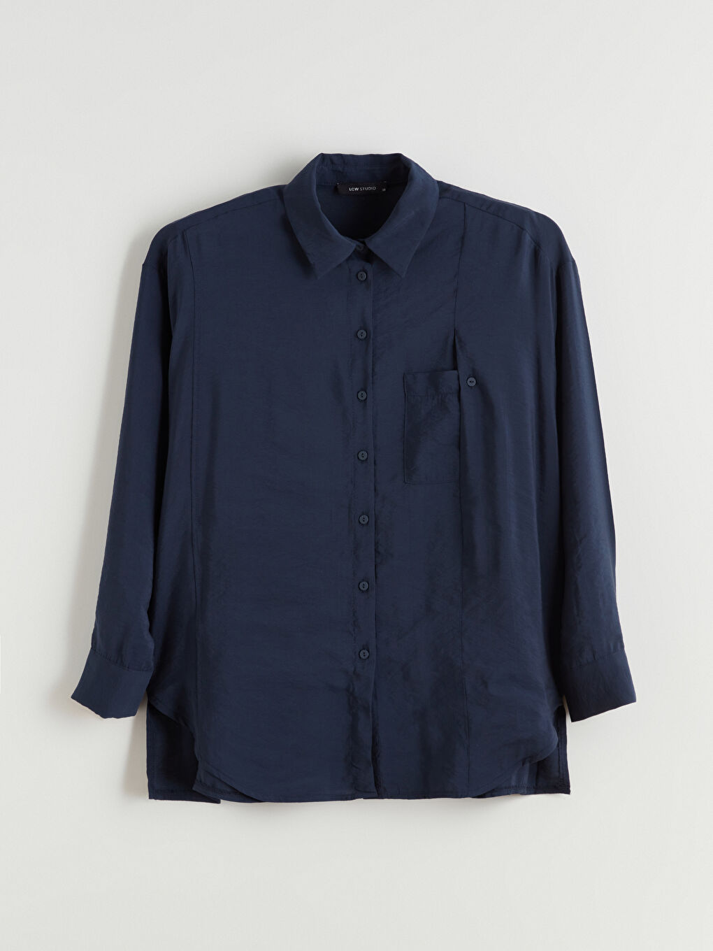 Lacivert Modal Karışımlı Kadın Gömlek-8