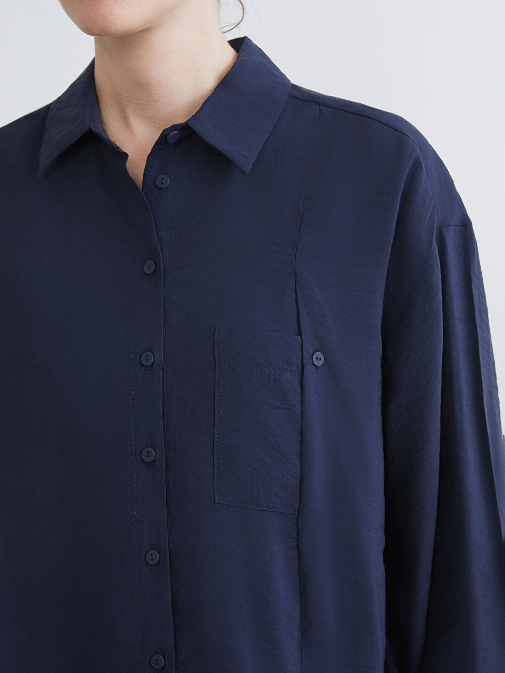 Lacivert Modal Karışımlı Kadın Gömlek-4