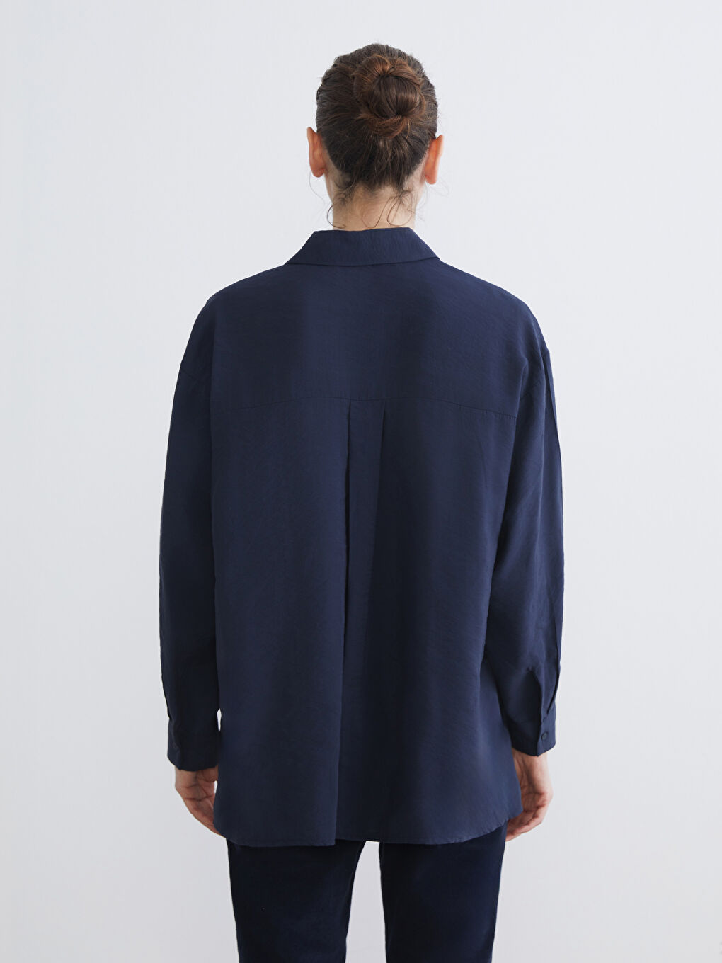 Lacivert Modal Karışımlı Kadın Gömlek-6