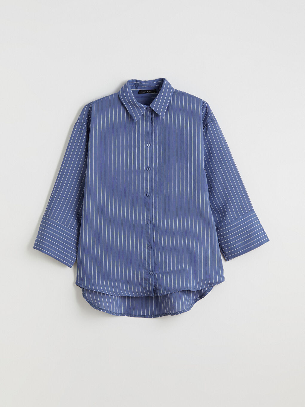 İndigo Çizgili Oversize Kadın Gömlek-6