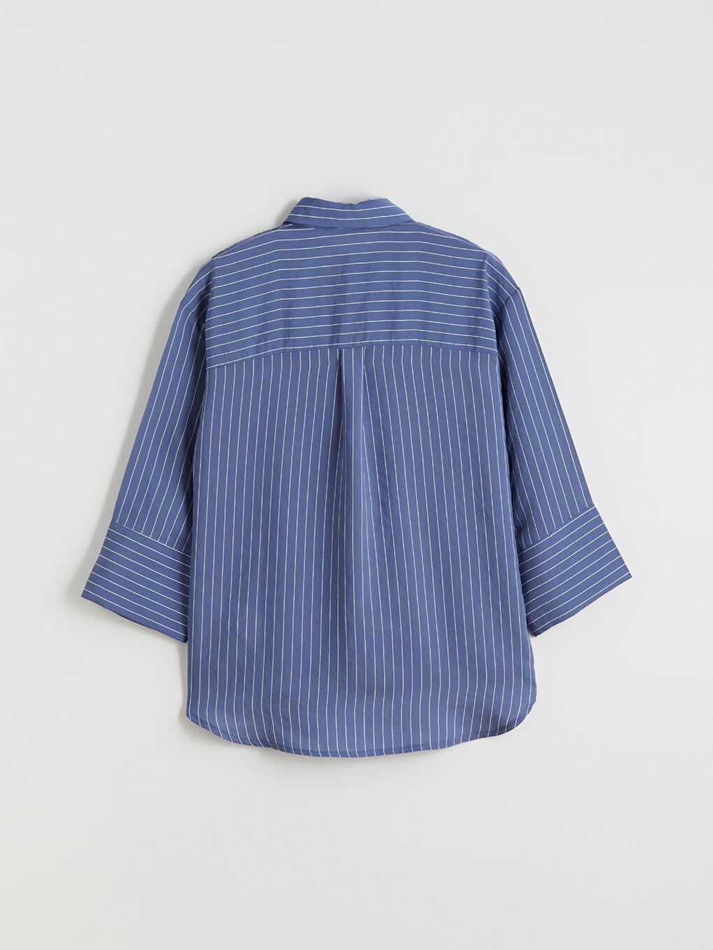 İndigo Çizgili Oversize Kadın Gömlek-7