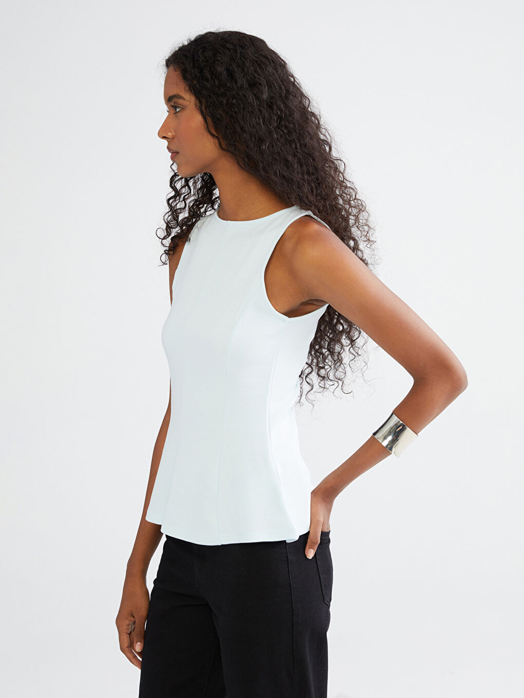 LCW Vision Crew Neck Peplum Blouse -W5JP49Z8-QWQ