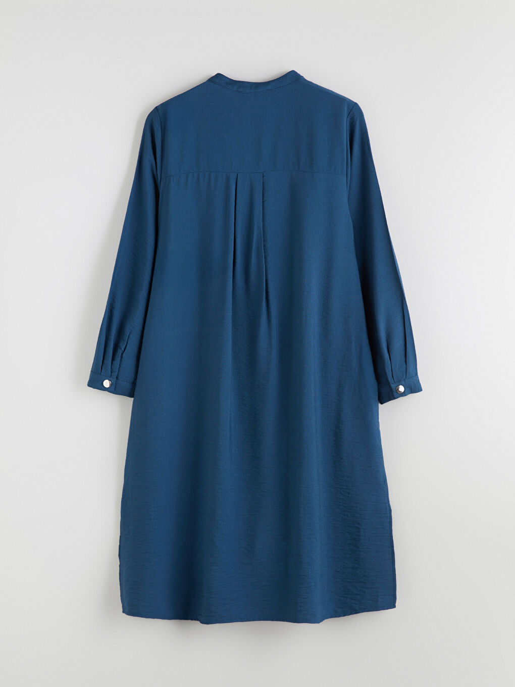 İndigo Bisiklet Yaka Keten Görünümlü Elbise-5