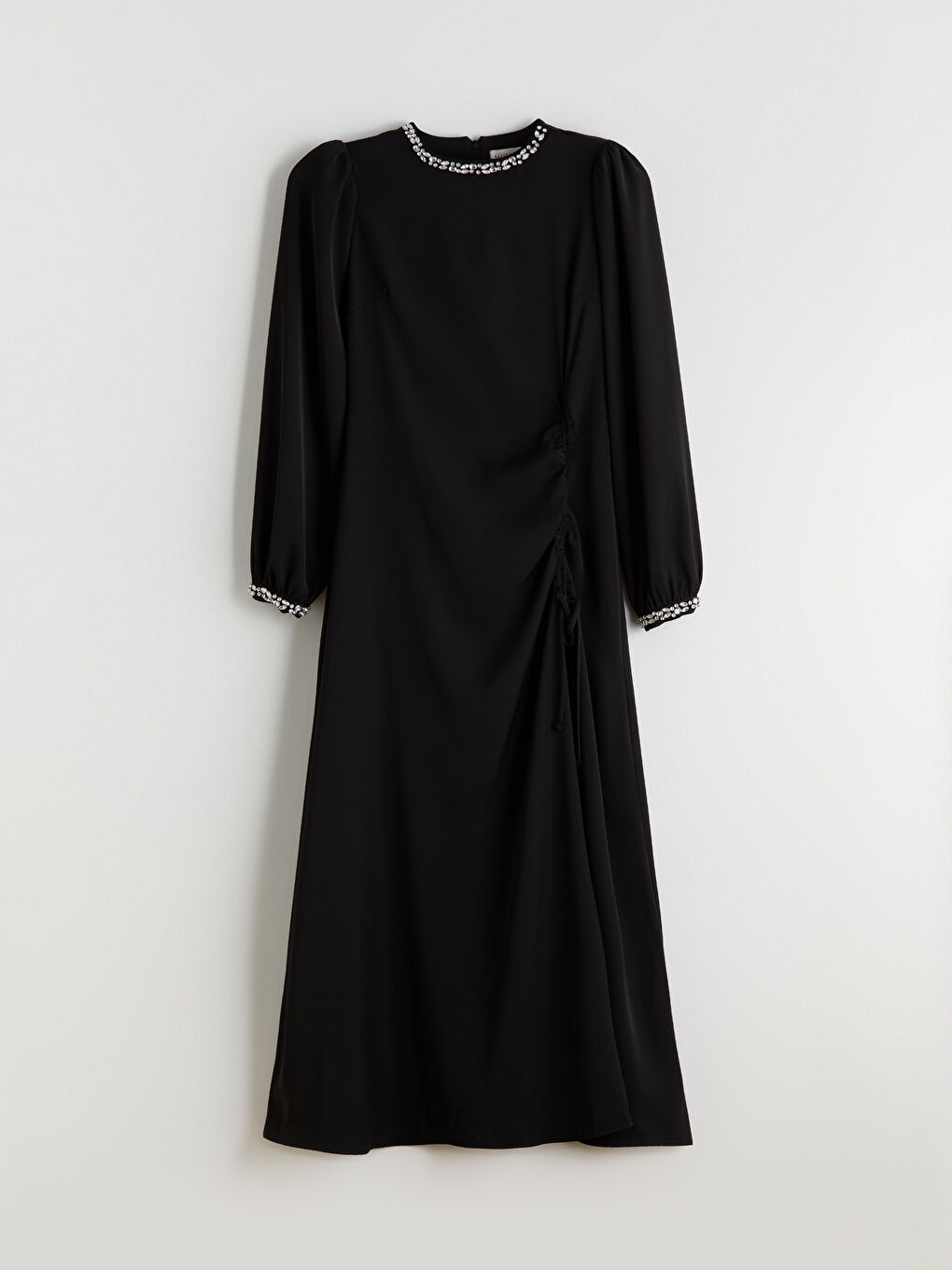 Crew Neck Ruched Crepe Dress-8