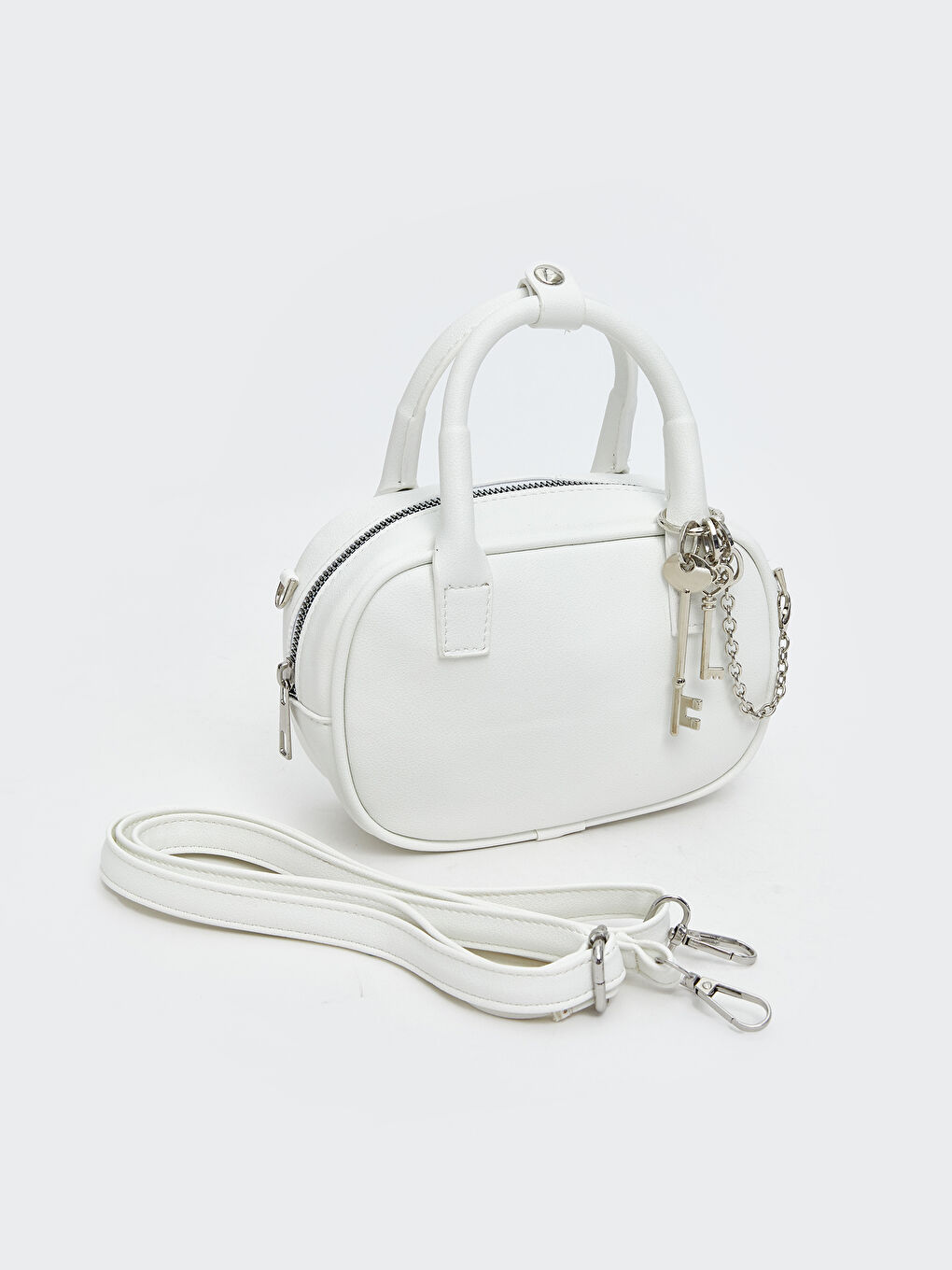 Beyaz Deri Görünümlü Kadın El Çantası-1