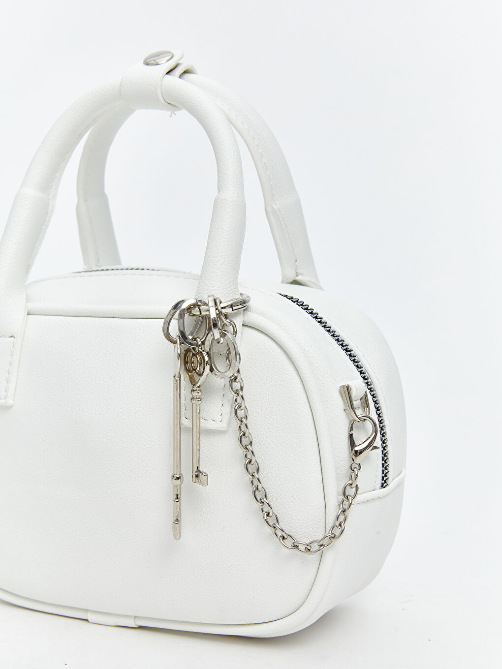 Beyaz Deri Görünümlü Kadın El Çantası-2