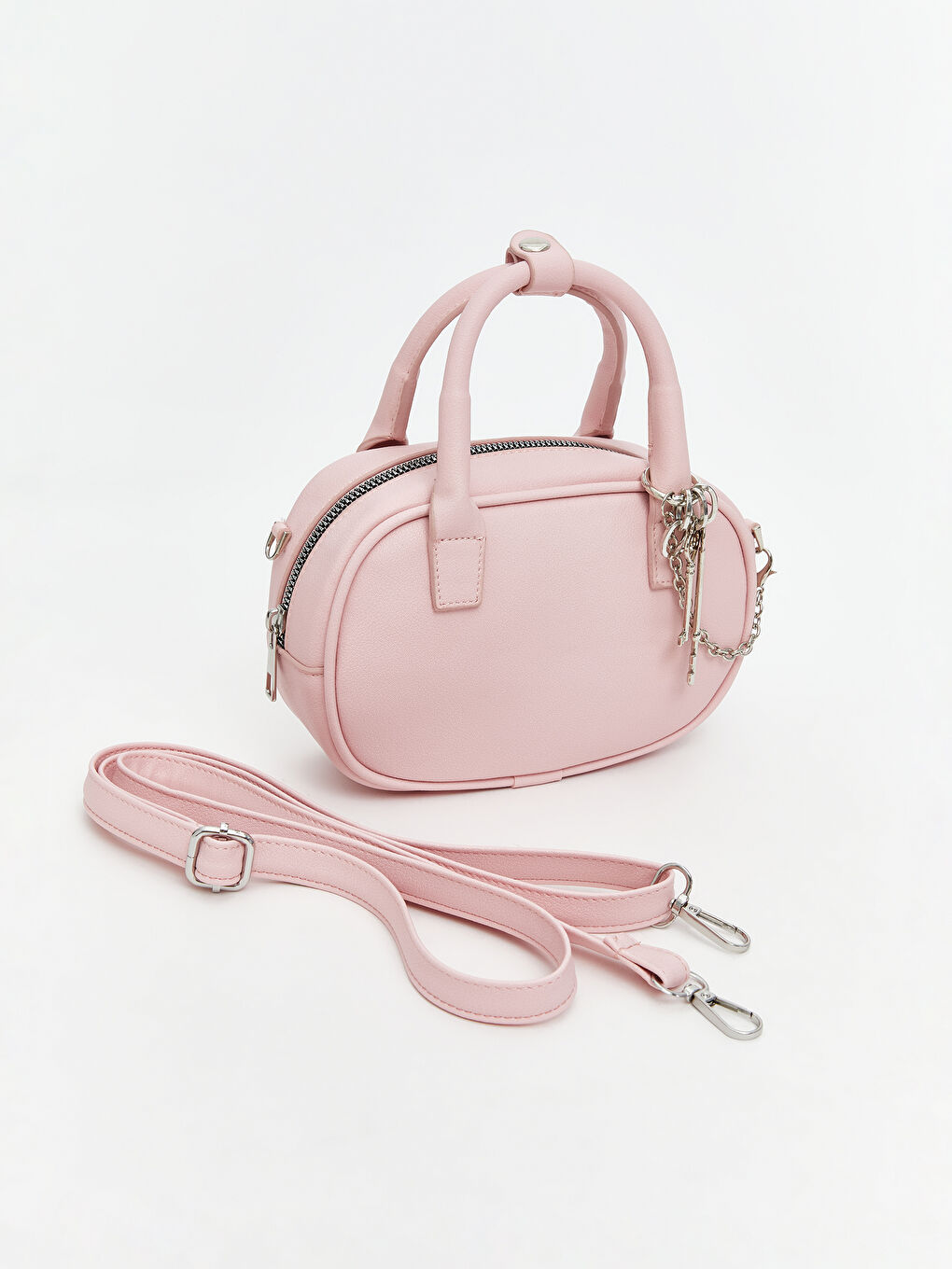 Pembe Deri Görünümlü Kadın El Çantası-1