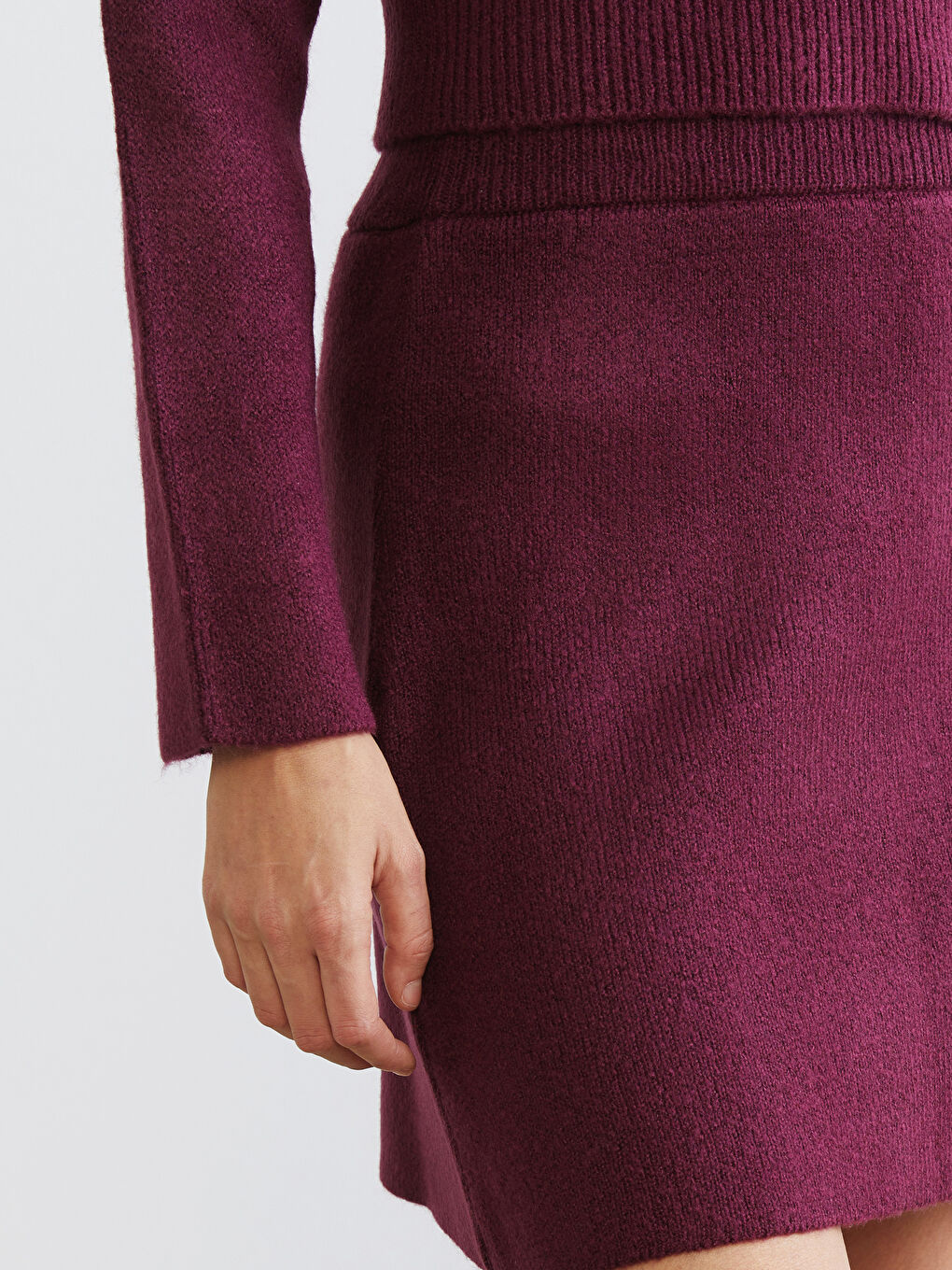 Mürdüm Beli Lastikli Triko Mini Etek-2