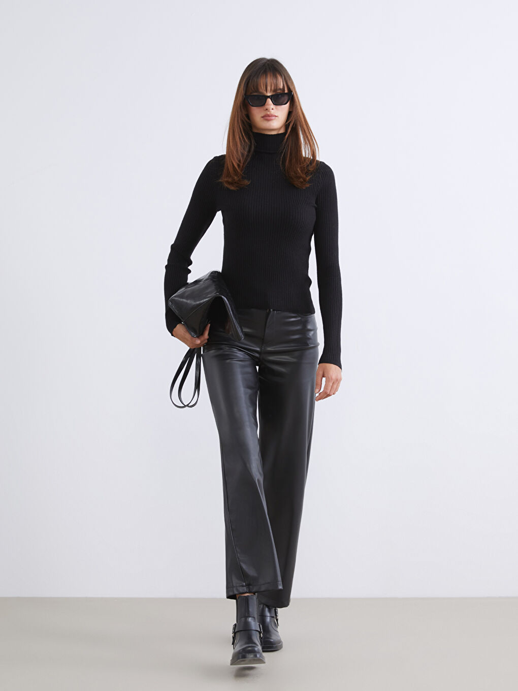 Slim Fit Faux Leather Women's Trousers