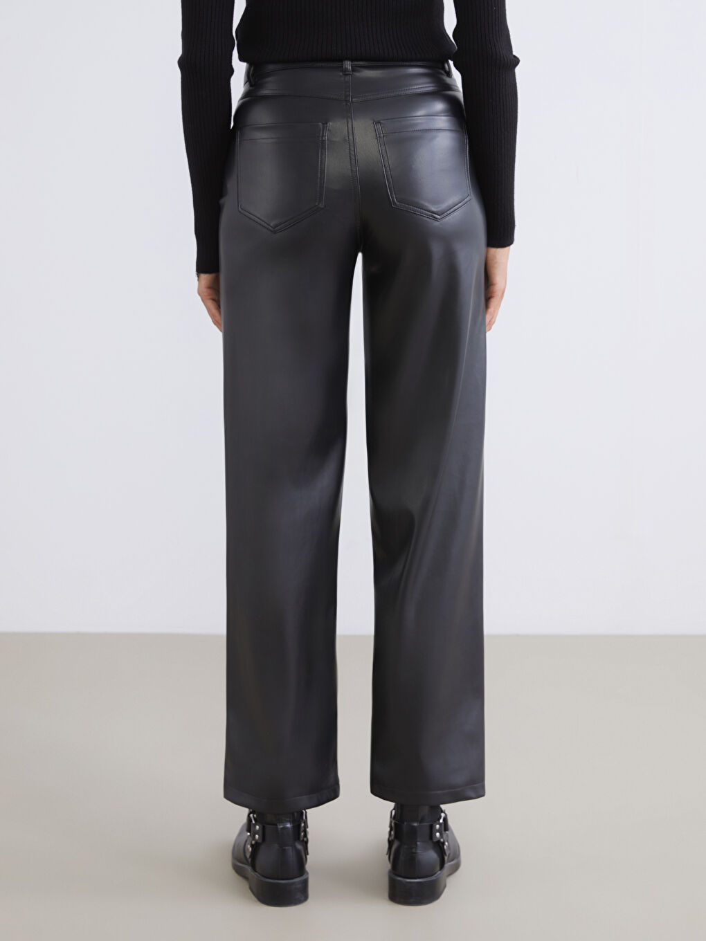 Slim Fit Faux Leather Women's Trousers-3