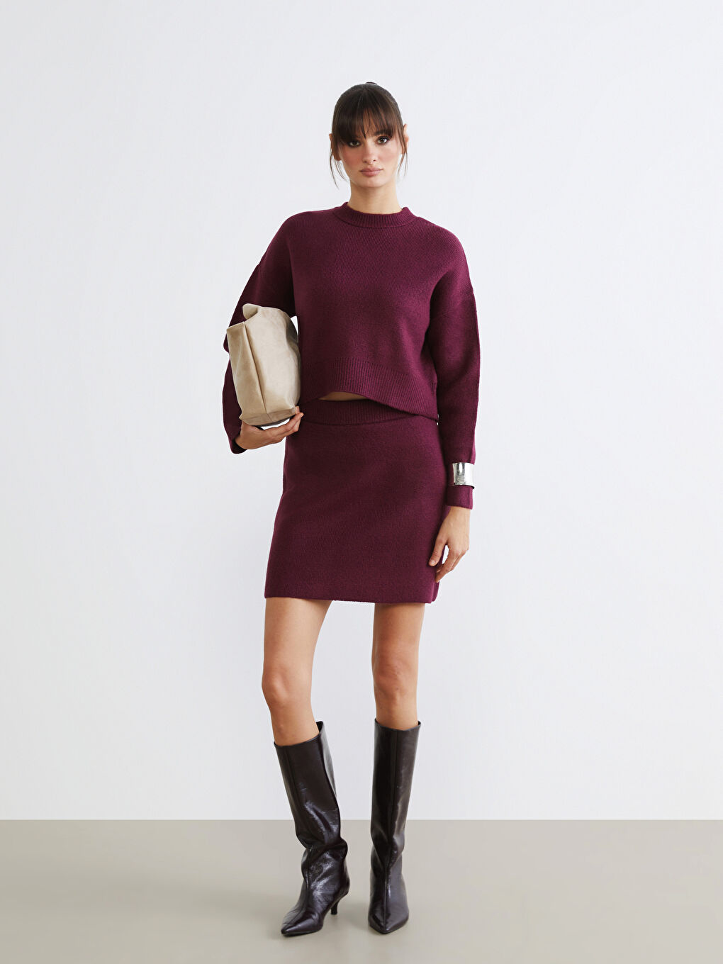 Mürdüm Bisiklet Yaka Oversize Kadın Triko Kazak-1