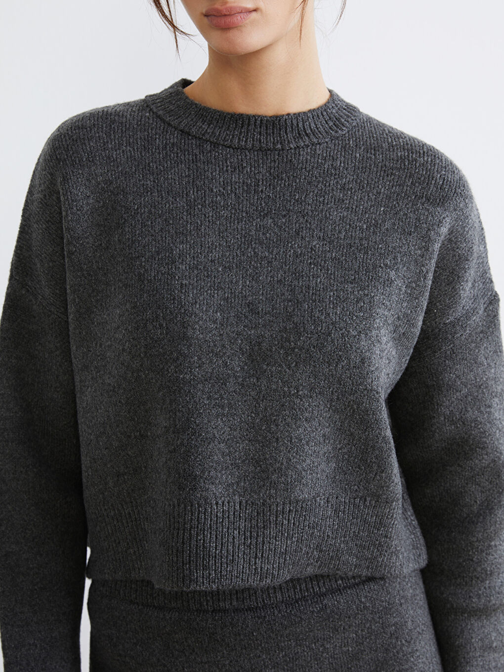 Antrasit Bisiklet Yaka Oversize Kadın Triko Kazak-2