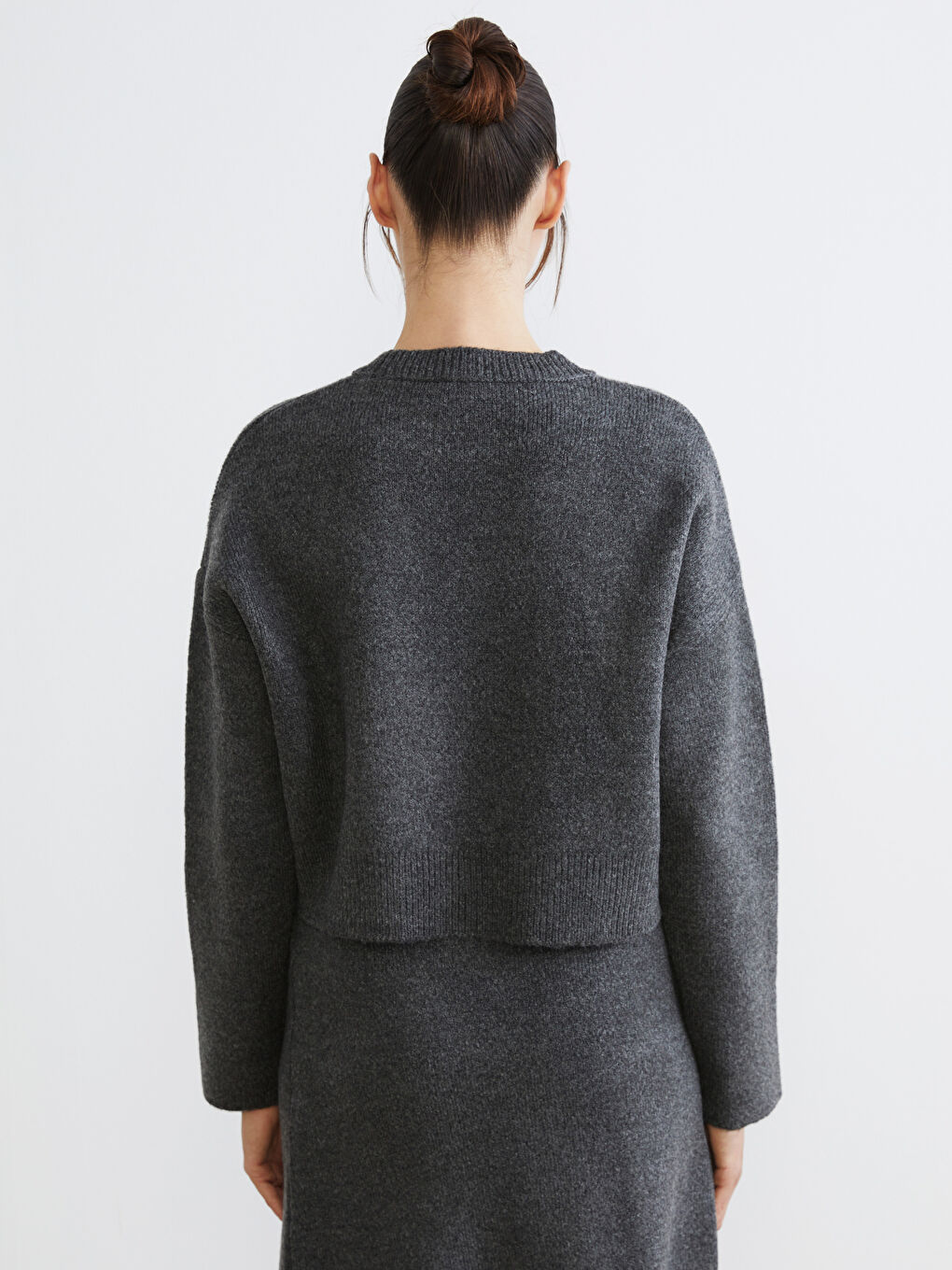 Antrasit Bisiklet Yaka Oversize Kadın Triko Kazak-3