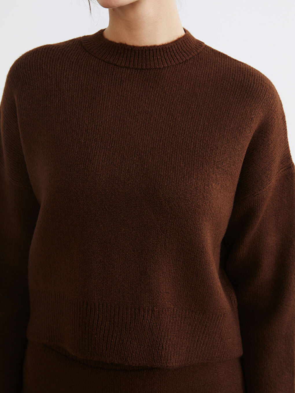 Kahverengi Bisiklet Yaka Oversize Kadın Triko Kazak-2