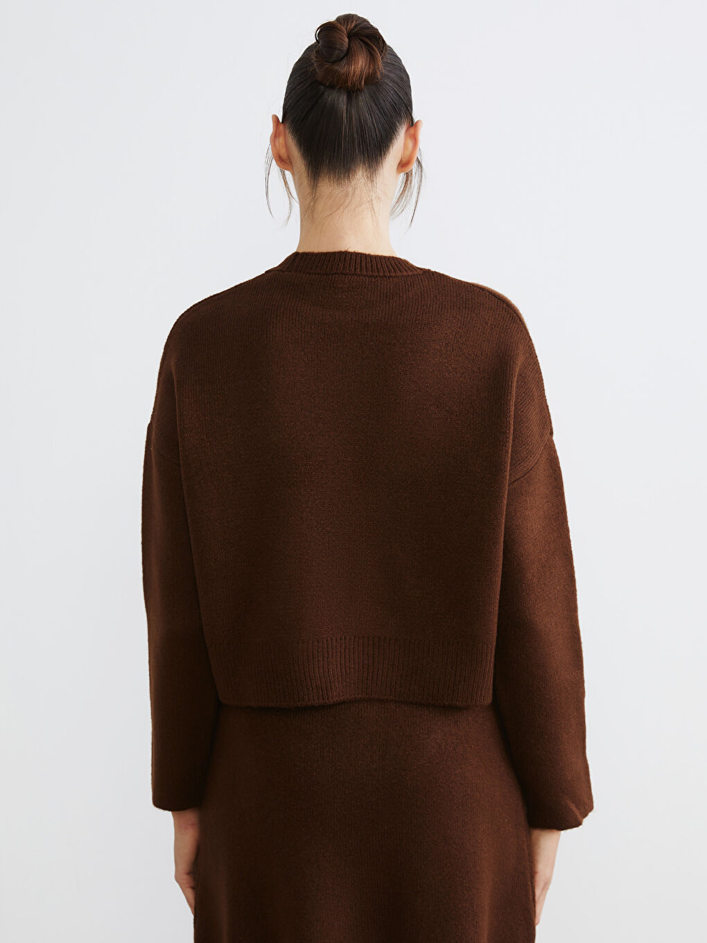 Kahverengi Bisiklet Yaka Oversize Kadın Triko Kazak-3