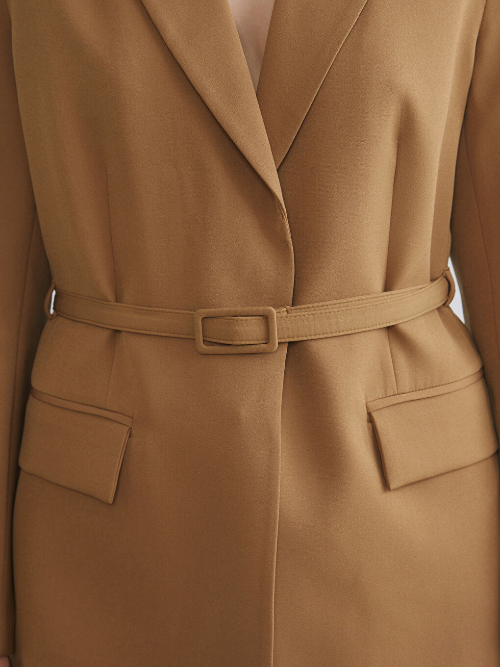 Sarı Beli Kemerli Kadın Blazer Ceket-3