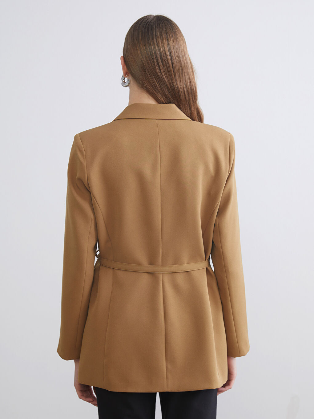 Sarı Beli Kemerli Kadın Blazer Ceket-4