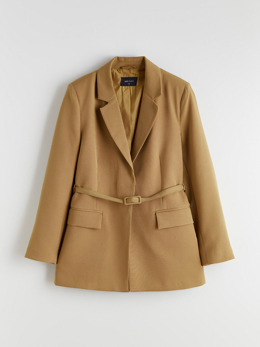 Sarı Beli Kemerli Kadın Blazer Ceket-6