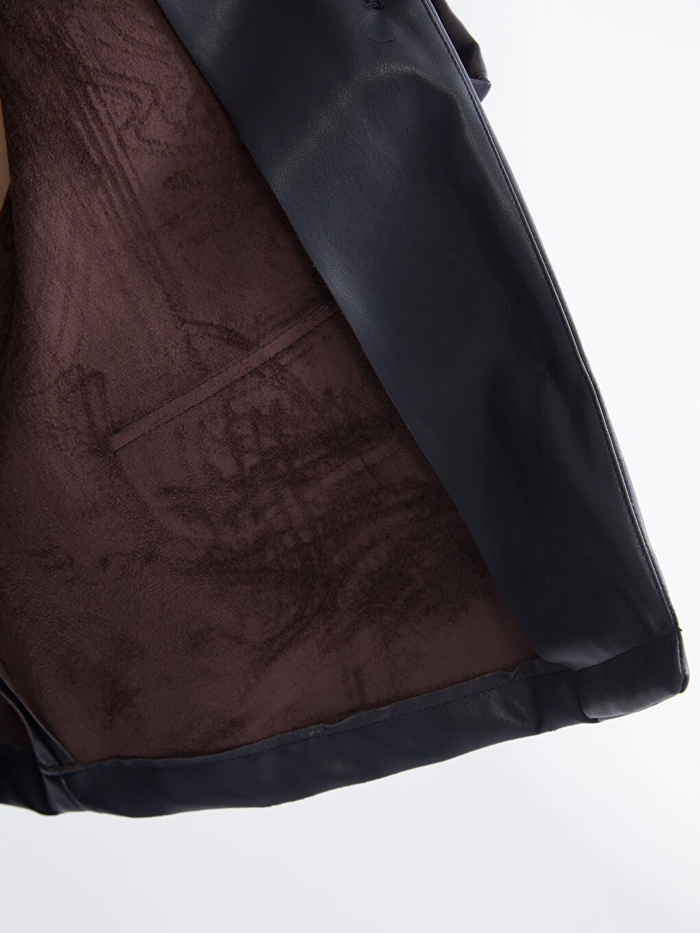 Lacivert Gömlek Yaka Kadın Deri Görünümlü Ceket-3