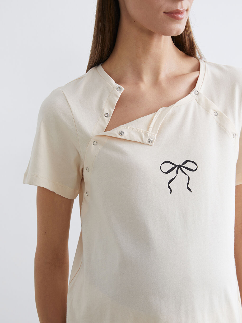 Дөңгелек жағалы принтті жүктілікке арналған пижама жинағы-2