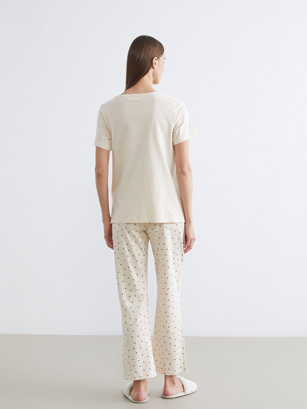 Дөңгелек жағалы принтті жүктілікке арналған пижама жинағы-3