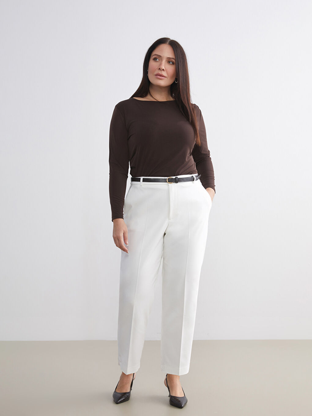 Belted High Waisted Carrot Fit Women's Trousers-1