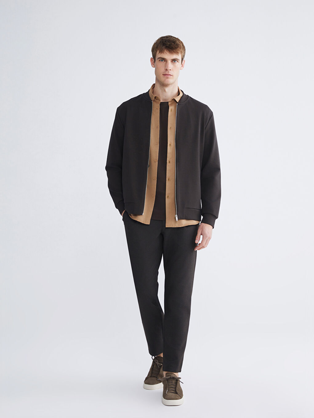 Kahverengi Standart Kalıp Uzun Kollu Erkek Kolej Ceket-1