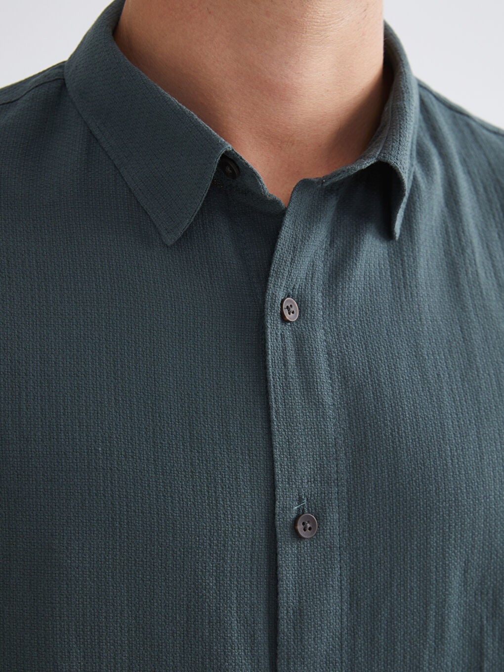 Petrol Rahat Kalıp Uzun Kollu Armürlü Erkek Gömlek-2